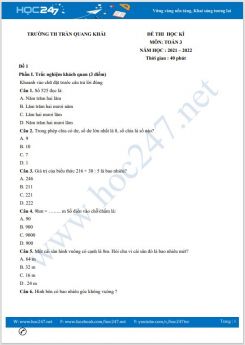 Bộ 4 đề thi HK1 môn Toán 3 có đáp án năm 2021-2022 Trường TH Trần Quang Khải