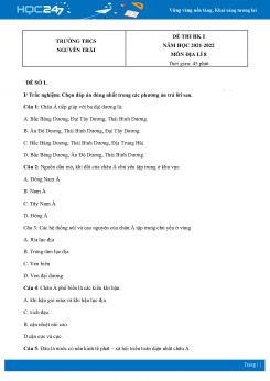 Bộ 4 Đề thi HK1 môn Địa lí 8 năm 2021 - 2022 Trường THCS Nguyễn Trãi có đáp án
