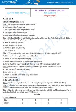Bộ 4 đề thi HK1 môn Lịch sử 8 có đáp án năm 2021-2022 Trường THCS Chu Văn An