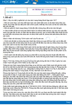 Bộ 4 đề thi HK1 môn Lịch sử 8 có đáp án năm 2021-2022 Trường THCS Hợp Long