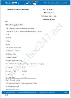 Bộ 4 đề thi HK1 môn Toán 4 có đáp án năm 2021-2022 Trường TH Lương Thế Vinh