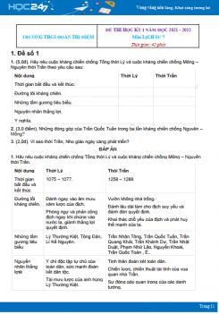 Bộ 4 đề thi HK1 môn Lịch sử 7 có đáp án năm 2021-2022 Trường THCS Đoàn Thị Điểm