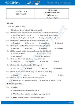 Bộ 4 Đề thi HK1 môn Địa lí 8 năm 2021 - 2022 Trường THCS Trần Văn Ơn có đáp án