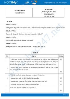 Bộ 4 Đề thi HK1 môn Địa lí 8 năm 2021 - 2022 Trường THCS Nguyễn Huệ có đáp án