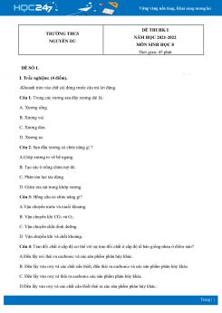 Bộ 4 Đề thi HK1 môn Sinh học 8 năm 2021 - 2022 Trường THCS Nguyễn Du có đáp án