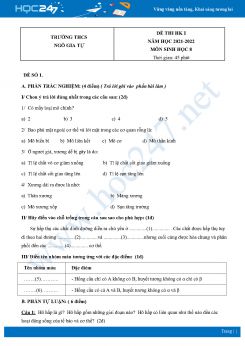 Bộ 4 Đề thi HK1 môn Sinh học 8 năm 2021 - 2022 Trường THCS Ngô Gia Tự có đáp án