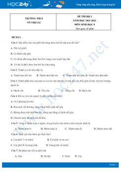 Bộ 4 Đề thi HK1 môn Sinh học 8 năm 2021 - 2022 Trường THCS Võ Thị Sáu có đáp án