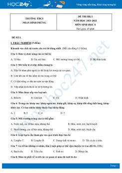 Bộ 4 Đề thi HK1 môn Sinh học 8 năm 2021 - 2022 Trường THCS Phan Đình Phùng có đáp án