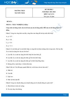 Bộ 4 Đề thi HK1 môn Vật Lý 8 năm 2021 - 2022 Trường THCS Nguyễn Trãi có đáp án