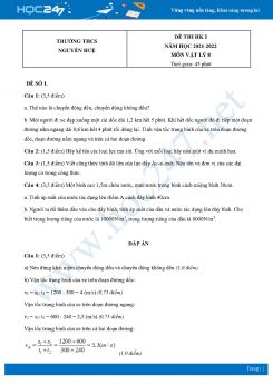 Bộ 4 Đề thi HK1 môn Vật Lý 8 năm 2021 - 2022 Trường THCS Nguyễn Huệ có đáp án