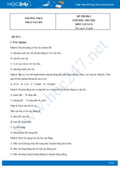 Bộ 4 Đề thi HK1 môn Vật Lý 8 năm 2021 - 2022 Trường THCS Phan Tây Hồ có đáp án