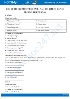 Bộ 5 đề thi HK1 môn Tiếng Anh 4 năm 2021-2022 có đáp án Trường TH Kết Đoàn