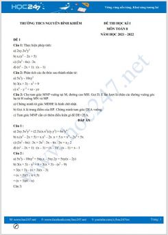 Bộ 4 đề thi HK1 môn Toán 8 có đáp án năm 2021-2022 Trường THCS Nguyễn Bỉnh Khiêm