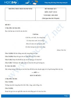 Bộ 4 đề thi HK1 môn Ngữ văn 8 có đáp án năm 2021-2022 Trường THCS Trần Danh Ninh