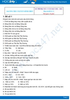 Bộ 5 đề thi HK1 môn Lịch sử 9 có đáp án năm 2021-2022 Trường THCS Nguyễn Đình Chiểu
