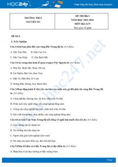 Bộ 4 Đề thi HK1 môn Địa lí 9 năm 2021 - 2022 Trường THCS Nguyễn Du có đáp án