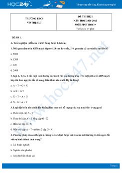 Bộ 4 Đề thi HK1 môn Sinh học 9 năm 2021 - 2022 Trường THCS Võ Thị Sáu có đáp án