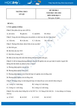 Bộ 5 Đề thi HK1 môn Sinh học 9 năm 2021 - 2022 Trường THCS Lê Lợi có đáp án