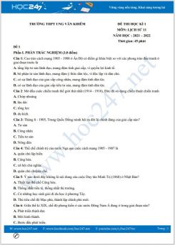 Bộ 5 đề thi HK1 môn Lịch sử 11 có đáp án năm 2021-2022 Trường THPT Ung Văn Khiêm
