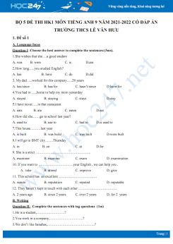 Bộ 5 đề thi HK1 môn Tiếng Anh 9 năm 2021-2022 có đáp án Trường THCS Lê Văn Hưu