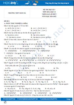 Bộ 4 đề thi HK1 môn Hóa học 10 có đáp án năm 2021-2022 Trường THPT Đầm Hà