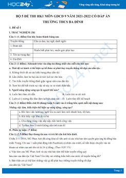 Bộ 5 đề thi HK1 môn GDCD 9 năm 2021-2022 có đáp án Trường THCS Ba Đình