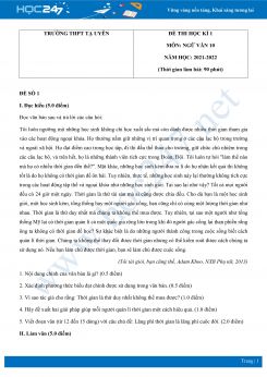 Bộ 4 đề thi HK1 môn Ngữ văn 10 có đáp án năm 2021-2022 Trường THPT Tạ Uyên