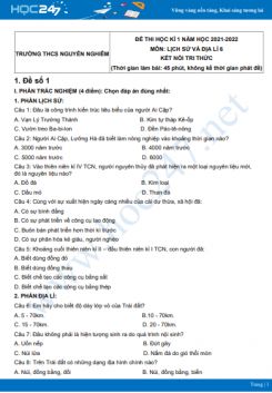 Bộ 3 Đề thi HK1 môn Lịch sử và Địa lí 6 KNTT có đáp án năm 2021-2022 Trường THCS Nguyễn Nghiêm
