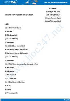 Bộ 4 đề thi HK1 môn Công nghệ 10 năm 2021-2022 - Trường THPT Nguyễn Thượng Hiền có đáp án