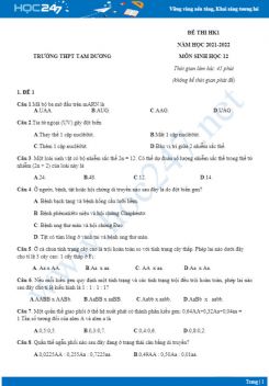Bộ 4 đề thi HK1 môn Sinh học 12 năm 2021-2022 - Trường THPT Tam Dương có đáp án