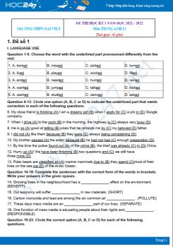 Bộ 4 đề thi HK1 môn Tiếng Anh 12 có đáp án năm 2021-2022 Trường THPT Đại Việt