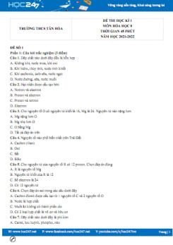 Bộ 5 đề thi HK1 môn Hóa học 8 có đáp án năm 2021-2022 Trường THCS Tân Hòa