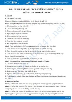 Bộ 5 đề thi HK1 môn GDCD 8 năm 2021-2022 có đáp án Trường THCS Hai Bà Trưng