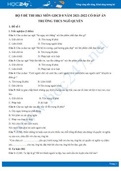 Bộ 5 đề thi HK1 môn GDCD 8 năm 2021-2022 có đáp án Trường THCS Ngô Quyền