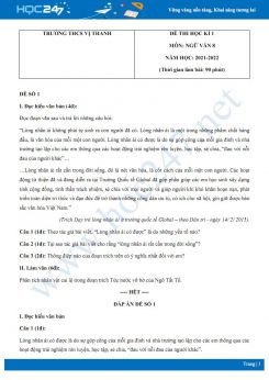 Bộ 5 đề thi HK1 môn Ngữ văn 8 có đáp án năm 2021-2022 Trường THCS Vị Thanh