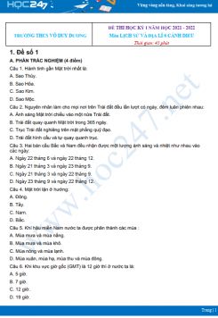 Bộ 2 đề thi HK1 môn Lịch sử và Địa lí 6 CD có đáp án năm 2021-2022 Trường THCS Võ Duy Dương