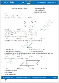 Bộ đề thi HK1 môn Toán 6 CD có đáp án năm 2021-2022 Trường THCS Đức Hòa