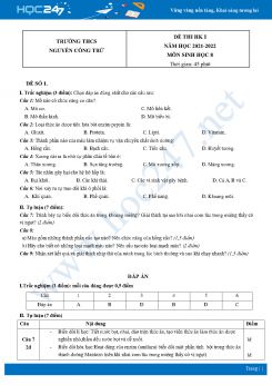 Bộ 5 Đề thi HK1 môn Sinh Học 8 năm 2021 - 2022 Trường THCS Nguyễn Công Trứ có đáp án