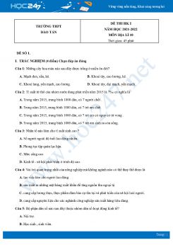 Bộ 5 Đề thi HK1 môn Địa Lí 10 năm 2021 - 2022 Trường THPT Đào Tấn có đáp án