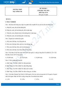 Bộ 5 Đề thi HK1 môn Địa Lí 10 năm 2021 - 2022 Trường THPT Mạc Đỉnh Chi có đáp án