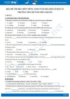 Bộ 5 đề thi HK1 môn Tiếng Anh 8 năm 2021-2022 có đáp án Trường THCS Huỳnh Thúc Kháng