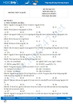 Bộ 5 đề thi HK1 môn Hóa học 10 năm 2021-2022 có đáp án Trường THPT Ái Quốc