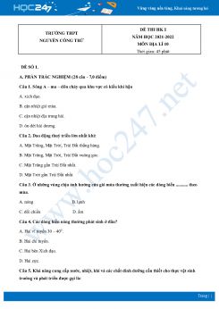 Bộ 5 Đề thi HK1 môn Địa Lí 10 năm 2021 - 2022 Trường THPT Nguyễn Công Trứ có đáp án
