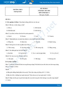 Bộ 5 Đề thi HK1 môn Sinh học 8 năm 2021 - 2022 Trường THCS Ngô Quyền có đáp án
