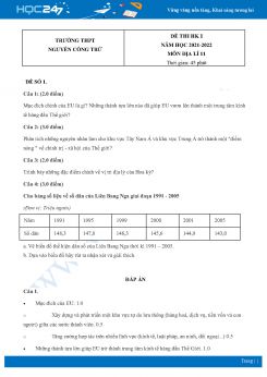 Bộ 5 Đề thi HK1 môn Địa Lí 11 năm 2021 - 2022 Trường THPT Nguyễn Công Trứ có đáp án
