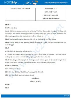 Bộ 5 đề thi HK1 môn Ngữ văn 7 có đáp án năm 2021-2022 Trường THCS Thành Sen