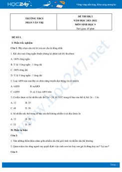 Bộ 5 Đề thi HK1 môn Sinh học 9 năm 2021 - 2022 Trường THCS Phan Văn Trị có đáp án