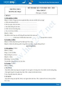 Bộ 5 đề thi HK1 môn GDCD 7 năm 2021-2022 có đáp án Trường THCS Dương Bá Trạc