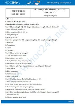 Bộ 5 đề thi HK1 môn GDCD 7 năm 2021-2022 có đáp án Trường THCS Ngô Chí Quốc