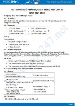 Hệ thống ngữ pháp học kì 1 Tiếng Anh lớp 10 năm 2021-2022